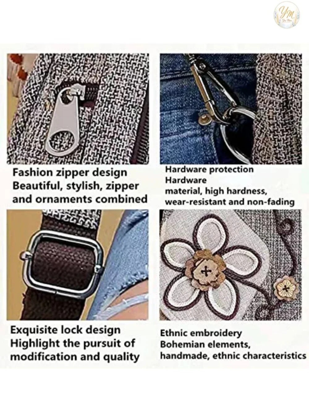 Boho Handwoven Canvas Backpack Purse Multi-Pocket Convertible Sling Daypack